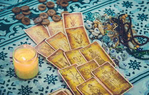 Preview: Tarot cards on the table. Selective focus.