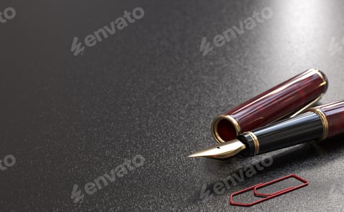 Preview: Fountain pen over black background with copy space.