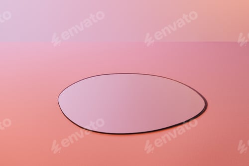 Preview: round fragile mirror on pink background with copy space