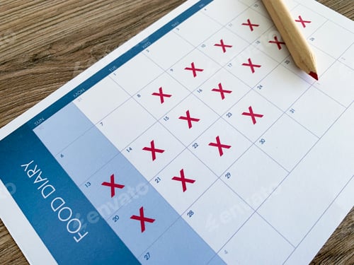 Preview: Health concept. Diet plan on wooden background.