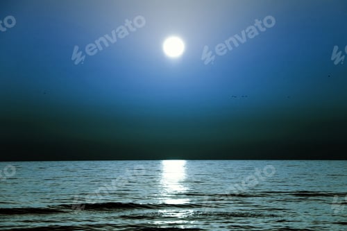 Preview: A blue night sky over the sea.