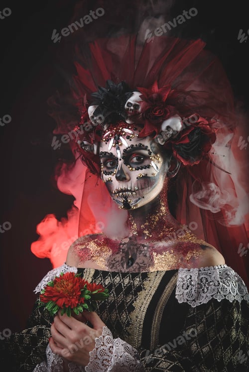 Preview: Young girl in the image of Santa Muerte