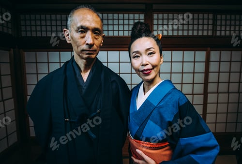 Preview: Senior japanese couple moments in a traditional house