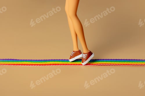 Preview: Doll walking on LGBT rainbow strip