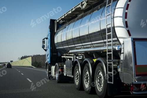 Preview: Long vehicle truck with tank trailer on a highway.