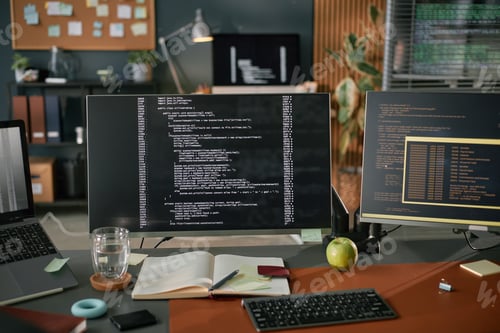Preview: Close up of Computer Monitor Displaying Programming Code in Modern Office