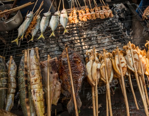 Preview: BBQ Stall at Crab Market, Kep, Kep Province, Cambodia, Indochina, Asia