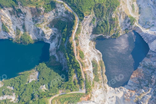 Preview: Grand Canyon Chonburi. Trucks dig coal mining or ore with mountain hills. Nature landscape