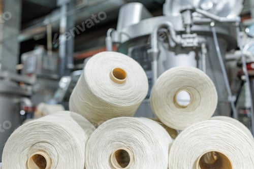 Preview: Yarn cones at industrial dyeing machine in textile factory