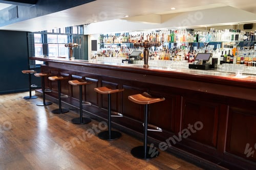 Preview: Interior Of Empty Bar With Stools And Counter