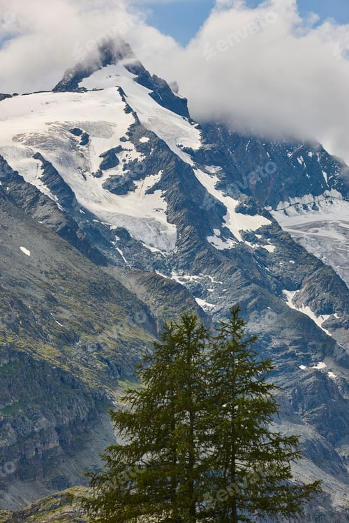 Preview: Grossglockner. Serpentine alpine road viewpoint. Snowy mountain. Austria