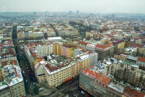 Preview: Prague winter cityscape during a grey day, with view on residential apartment buildings