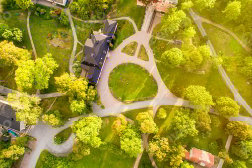 Preview: Aerial of Wik Castle by Uppsala Lake in summer