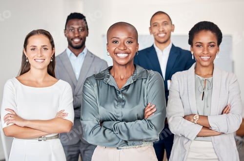 Preview: Teamwork, corporate and business people with smile for partnership, collaboration and trust for pro