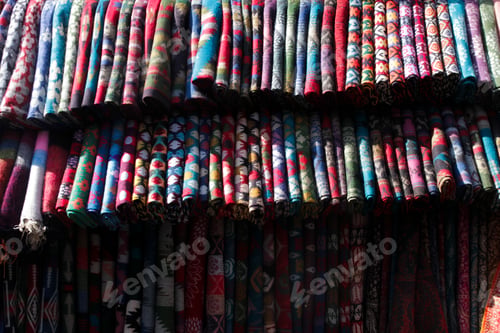 Preview: Colorful Woolen Shawls Display in Nepal Market