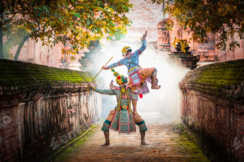 Preview: Khon is art culture Thailand Dancing in masked Tos-sa-kan and Hanuman are fighting in literature Ram