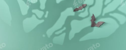 Preview: Frame of halloween decorations, bats and shadows of scary tree on blue background.