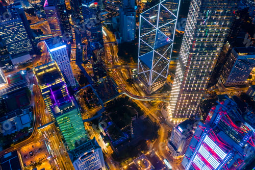 Preview: Central, Hong Kong, 30 April 2019: Aerial view of Hong Kong city at night