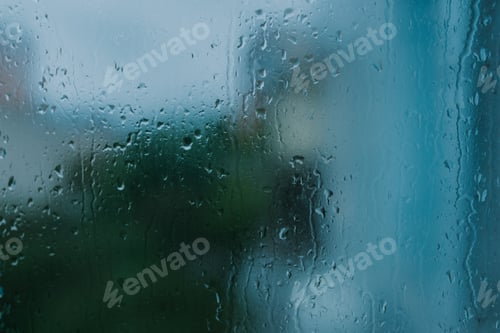 Preview: drops of rain water on the glass
