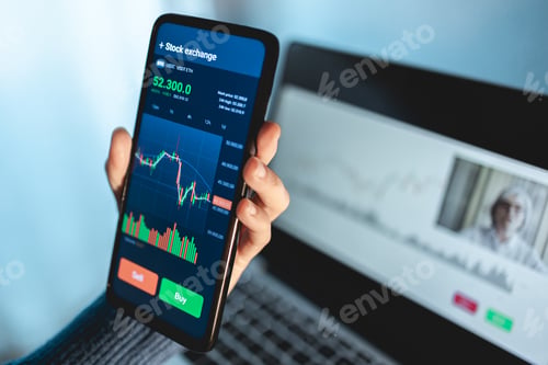 Preview: Trader stream online financial education class with senior coach using smartphone - Forex trading
