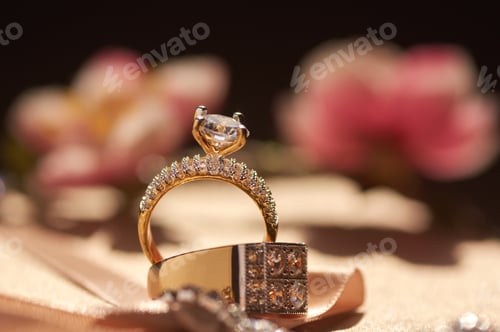Preview: Close-up view of the diamond golden engagement rings