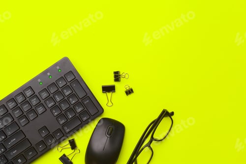Preview: Office supplies and stationery on green background