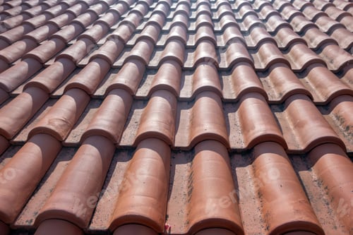 Preview: Roof tiles background texture. Brown roof tile element, traditional Greek house roofing. Copy space