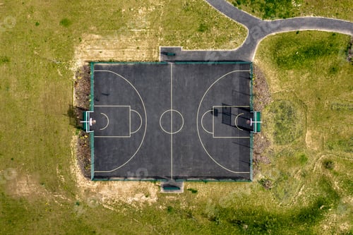 Preview: Basketball court playground outdoor with green grass around it