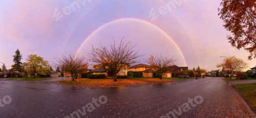 Preview: Beautiful Street view in the Residential Neighborhood during a colorful Winter