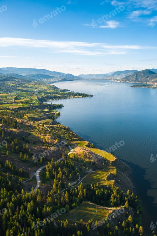 Preview: Aerial view of Penticton surrounded by Okanagan Lake and the Naramata Bench vineyards