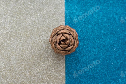 Preview: Blue and gold background with sequins on it. Copy space. Trendy background.
