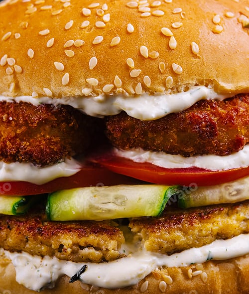 Preview: Delicious hamburger with fresh vegetables