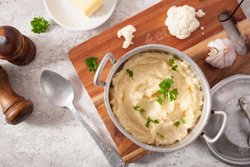 Preview: mashed cauliflower with butter. ketogenic paleo diet side dish