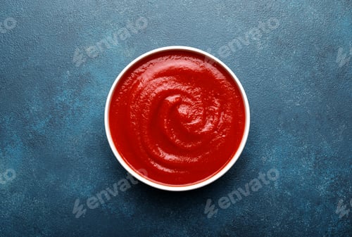 Preview: Tomato paste, sauce, ketchup with copy space, top view