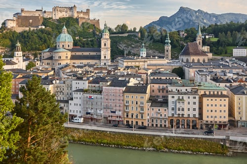 Preview: PIcturesque Hohensalzburg fortress and Salzburg cathedral skyline. Salzburg , Austria