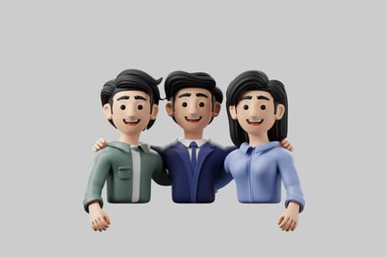 Preview: Three cartoon characters standing together.