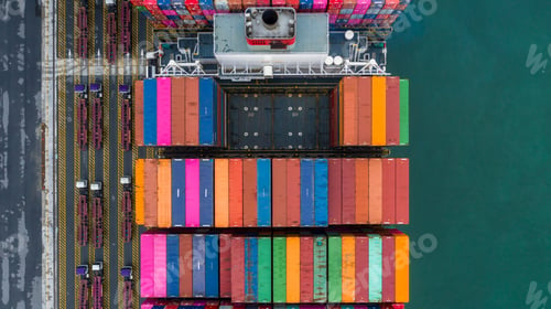 Preview: Aerial top view container cargo ship in import export business commercial trade logistic