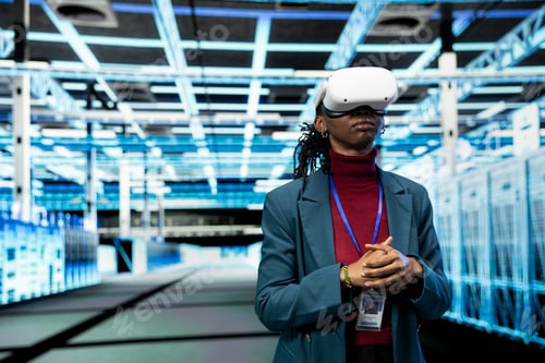 Preview: Data center admin using VR goggles to implement power management solutions