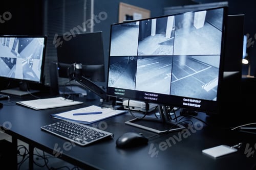 Preview: Modern Surveillance Room Monitoring Security Cameras in Office Environment