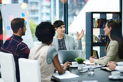 Preview: Cropped shot of a group of businesspeople having a meeting in a modern office
