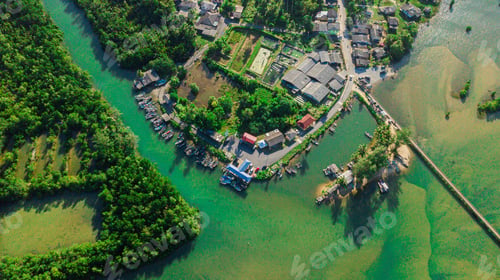 Preview: Aerial drone view of riverside in Pantai Angin Berbisik, Marang, Terengganu, Malaysia