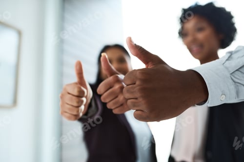 Preview: Cropped shot of a group of unrecognizable businesspeople showing thumbs up in an office