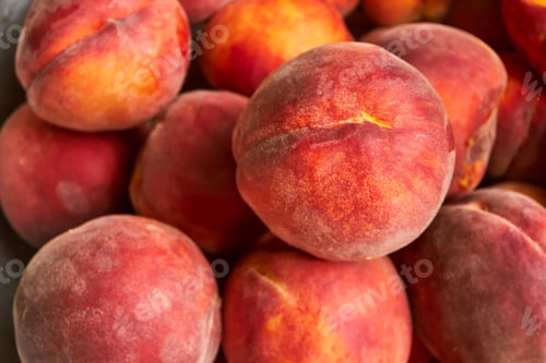 Preview: Perfect ripe orange peaches. A bunch of fresh peaches. Summer fruit harvest close-up. Summer