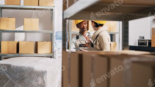 Preview: Diverse women doing inventory on digital tablet