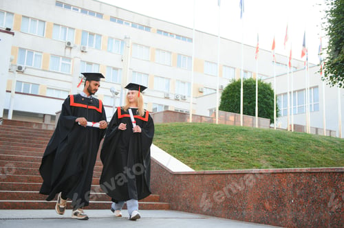 Preview: education, graduation and people concept - group of happy international students.