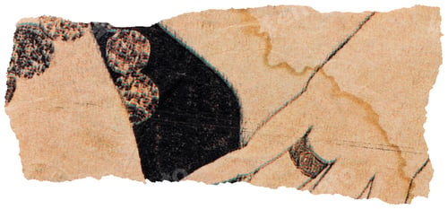 Preview: Torn piece of dirty old magazine page with vintage pattern, isolated paper scrap for collage