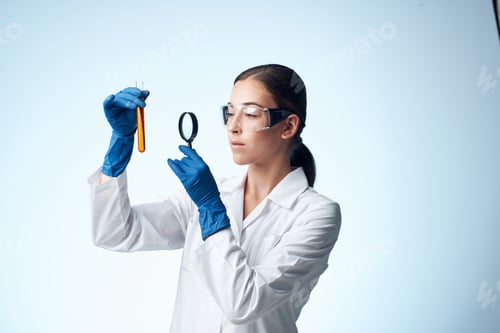 Preview: woman laboratory assistant research diagnostics analyzes