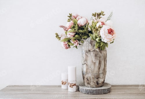 Preview: Home Decor Vase with Candle Flowers and basket