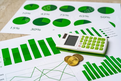 Preview: Financial Graphs and Calculator Showing Positive Growth