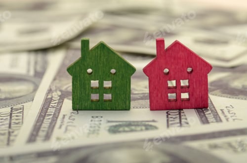 Preview: the colorful houses and the currency evokes the financial realities of the real estate market.